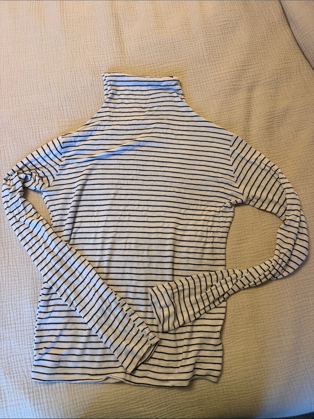 Oak + Fort black and white striped Turtleneck Long Sleeve Top